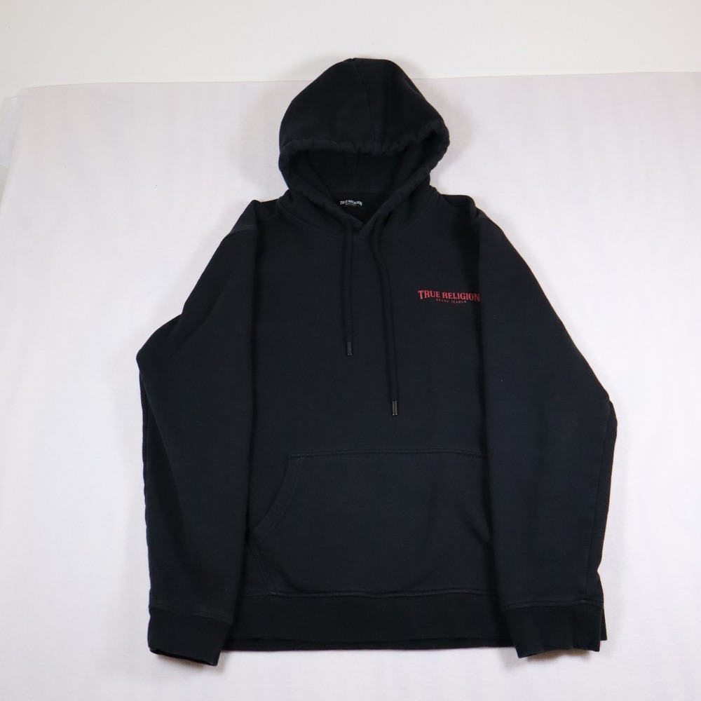 True Religion Hoodie Mens Large Black Streetwear Grunge Minimalist Casual Lounge